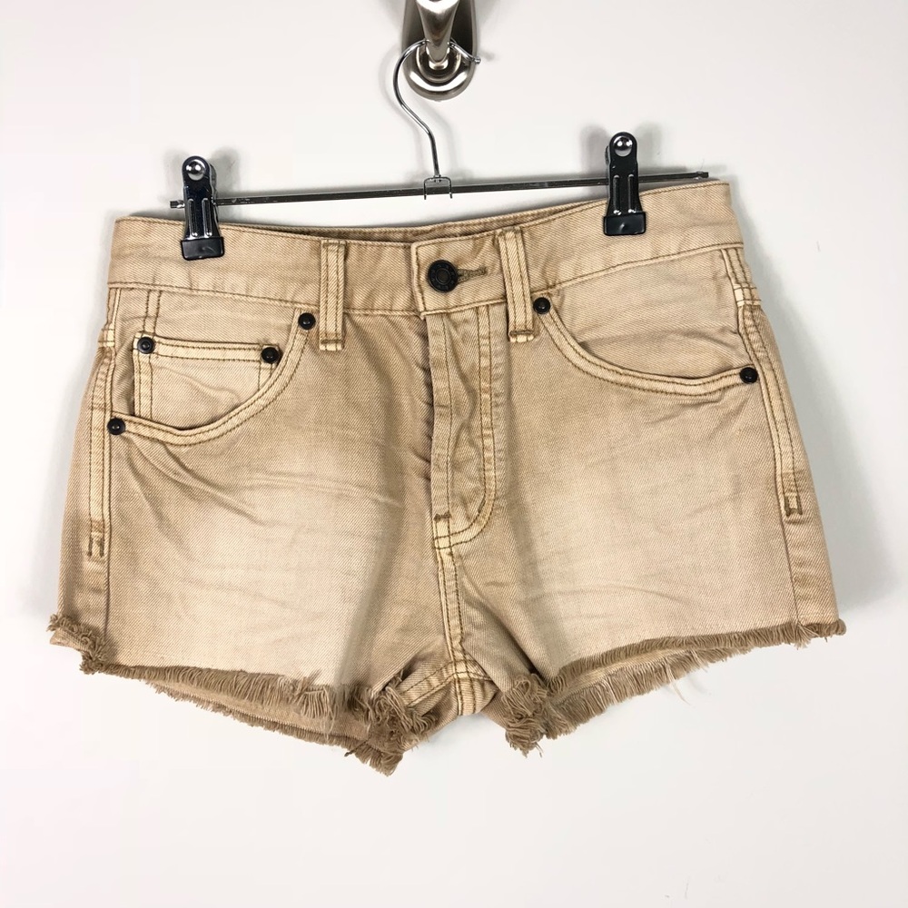 Free People Uptown Tan Denim Jeans Cut Off Short 155